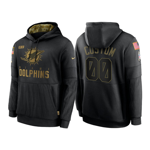Men's Miami Dolphins 2020 Customize Black Salute to Service Sideline Therma Pullover Hoodie